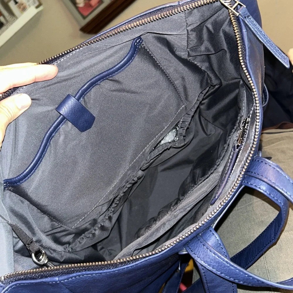 Freshly Picked Navy leather Minimal Diaper Backpack